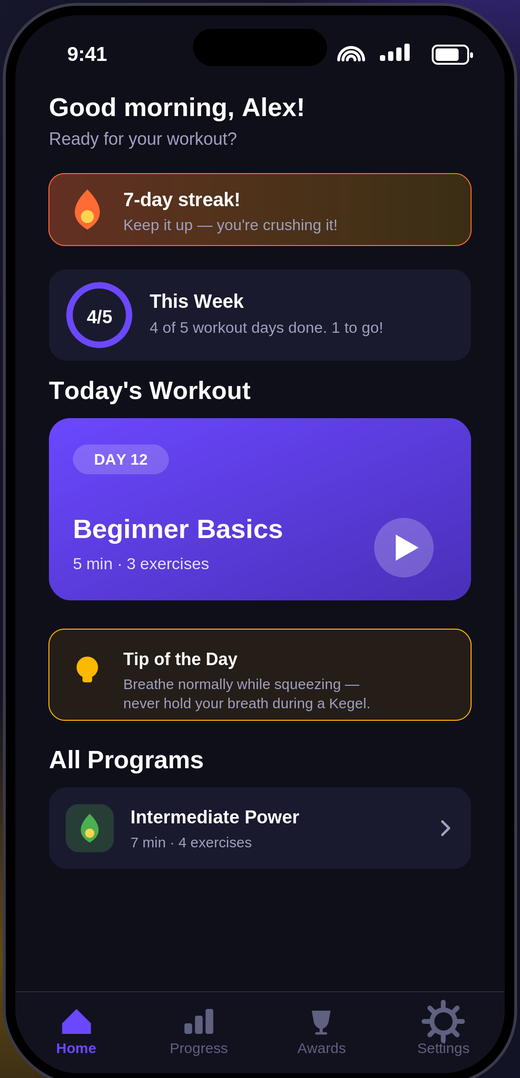 Home screen with daily plan