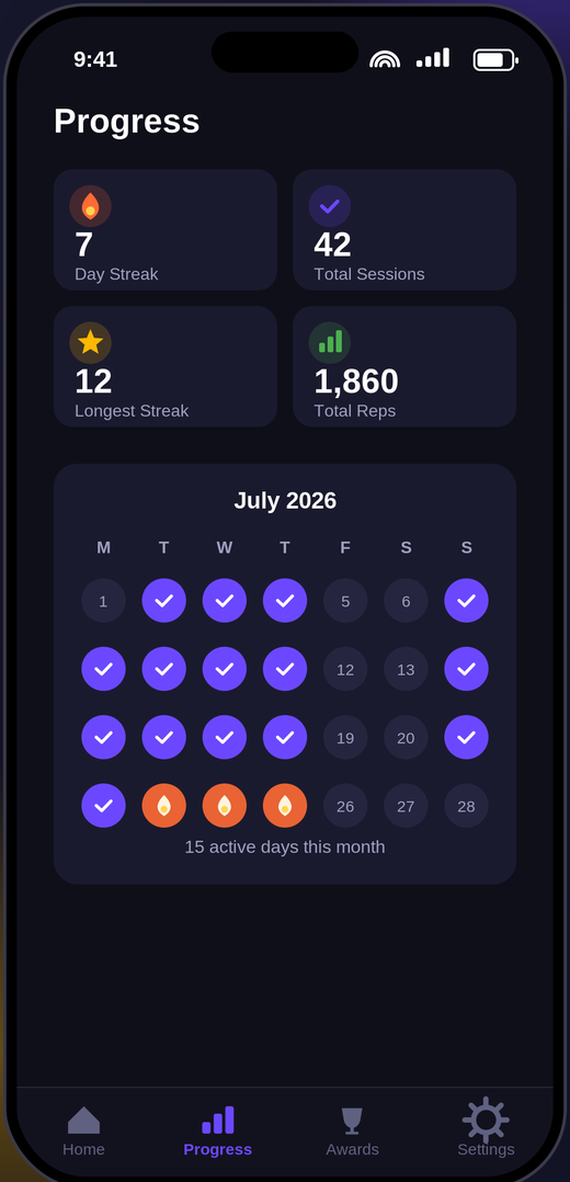 Progress tracking screen