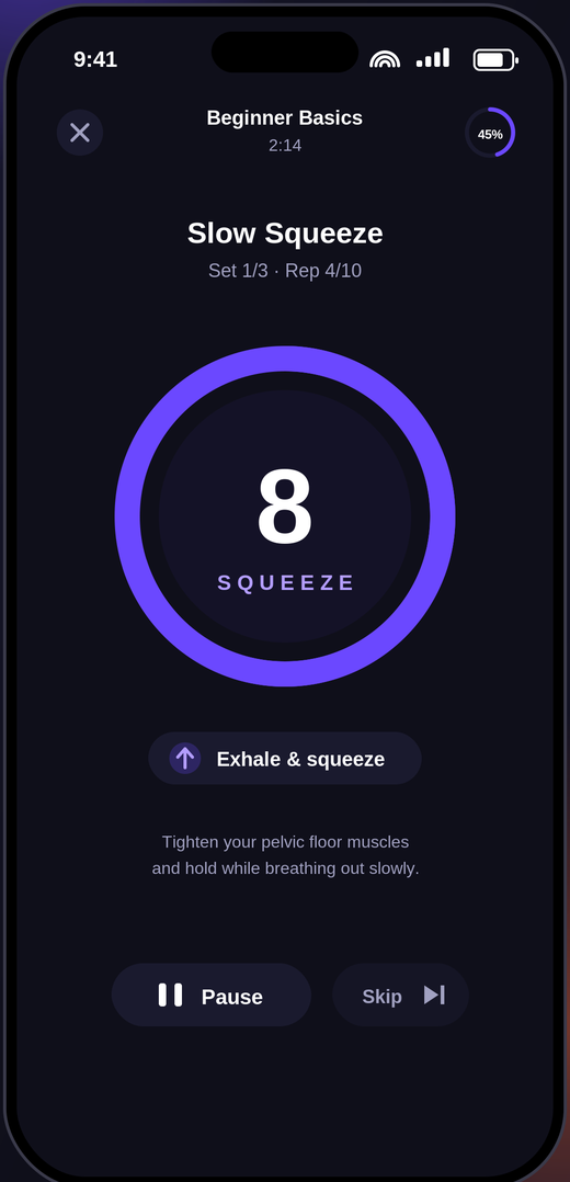 Guided workout timer screen